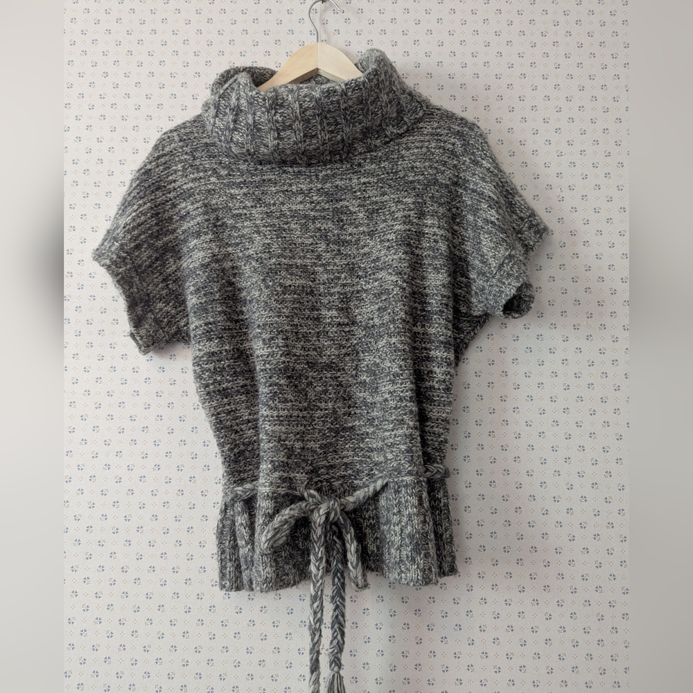 🩶 Between Me & You L Anthropologie Gray Turtleneck Sweater Pullover Belt Alpaca